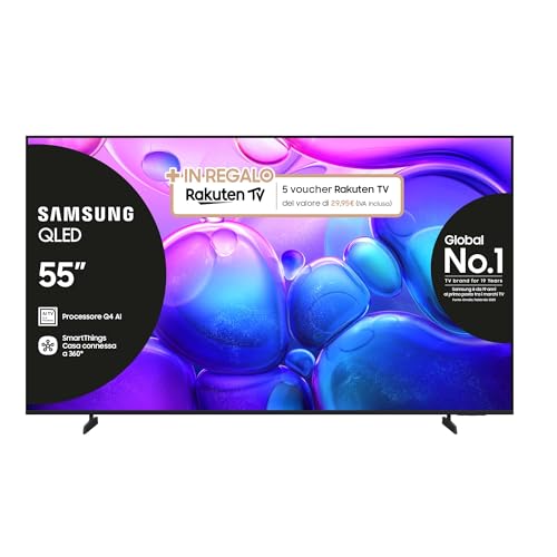 Samsung QLED 4K Vision AI Smart TV 55'' QE55Q6FAAUXZT, Q4 Lite Processor, 4K AI Upscaling, Art Store, OTS Lite & Adaptive Sound, Metal Stream Design, PACCHETTO INTRATTENIMENTO, 2025