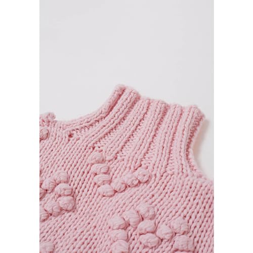 Image of CHICWISH Womens Turtleneck Sweater Heart Pom Pom Pullover Sweaters Long Sleeve Loose Chunky Knit Sweater Tops