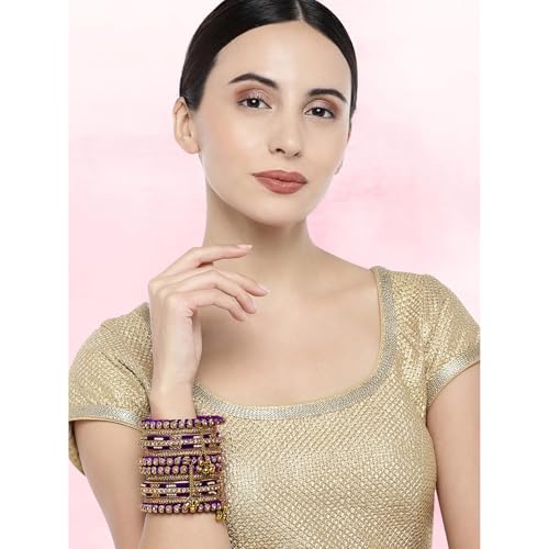 Aheli Faux Kundan Studded Purple Ethnic Bangles With Latkan Jewellery Gift for Women Size - 2.6 inch by Aheli - Used condition - Image 2