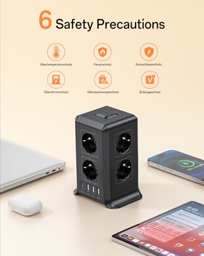 Multiprise avec Interrupteur Parafoudre Surtension 8 Sortie AC 4 USB