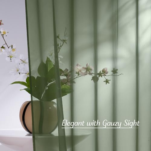 Image of NICETOWN Forest Green Sheer Curtains 96inches Long for Living Room, Grommet Voile Sheer Light Filtering Window Treatments for Bedroom, Sage Green, W54 x L96, Set of 2