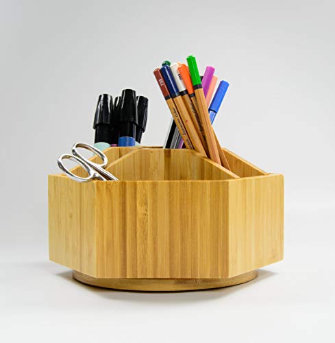 Organisateur de bureau rotatif en bambou à compartiments modulables - 7