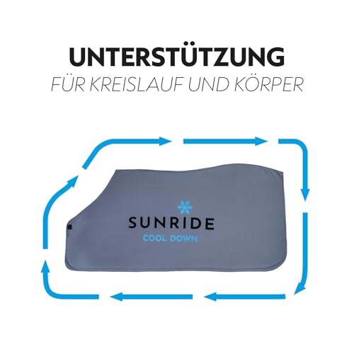SUNRIDE Kühldecke für Pferde (Cool Down) 3-teilig - mit Halsteil und Tuch - sofortiger Kühleffekt durch Verdunstungskälte - nachhaltig - einfache Anwendung - grau (115 cm)