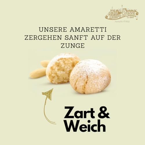 Pietro Rossi Weiche Amaretti 750G [EINZELN VERPACKT] - mit 37,5% Aprikosenkernen - Italienisches Kaffeegebäck - Perfekt zum Kaffee, Heißgetränken & als Dekoration - Traditionelle Rezeptur