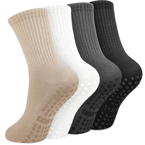 Yikki 4 pares de calcetines de pilates para mujer, antideslizantes, suaves, reformadores, para yoga, baile, fitness, gimnasio, ballet, trampolín, uso doméstico y hospital, talla única