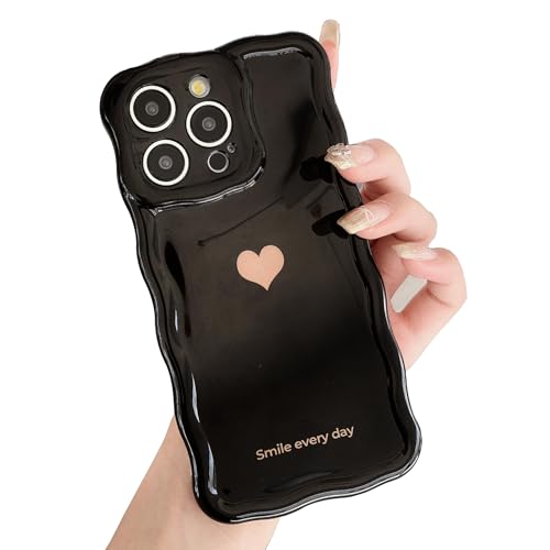 Étui iPhone 13 Pro Max noir à motif cœur pour les sorties quotidiennes