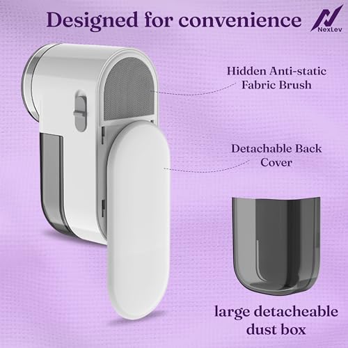 Image of NexLev Portable Cordless Lint Remover | for Woollen, Sweaters, Jackets, Carpets | Fabric Brush | Rue & Burr Remover | Battery Powered Shaver | SS Blade | Safety Lock | LR-03