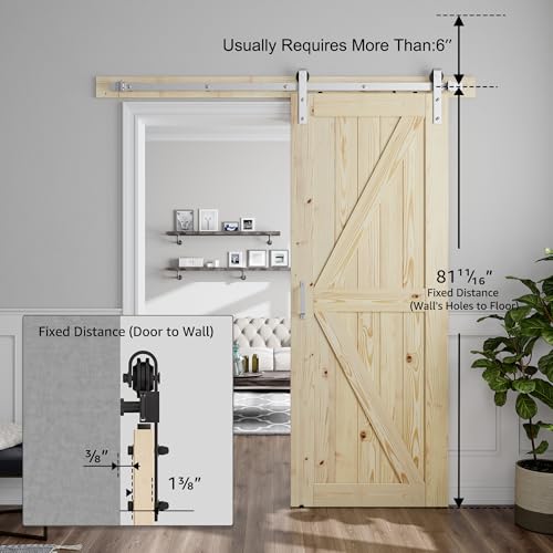 Image of SMARTSTANDARD 32in x 80in Sliding Barn Door with Brushed Nickel Hardware