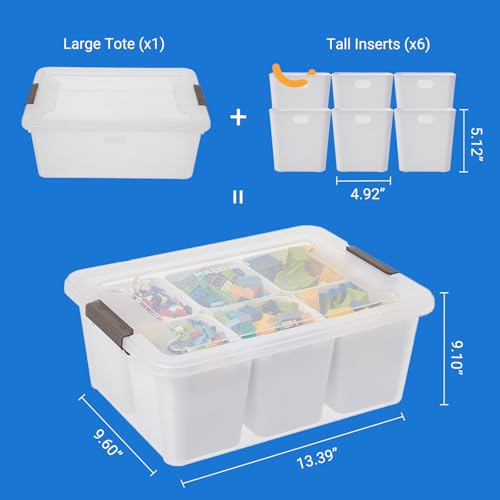 Image of MACOPRO 17 QT Clear Storage Bins with Lids Plastic Box Multipurpose Stackable Storage Containers for Organizing Tool,Craft,Crayon,Marker Pen(White, 1Pack-6-in-1)