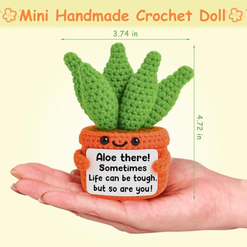 Image of GiftMark Positive Crochet Aloe Plant Gift for Women, Handmade Encouragement Desk Decor with Inspirational Message Card, Cute Knitted Plant Gift for Friend Coworker Daughter Teacher Nurse