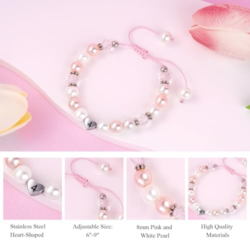 Image of Birthday Gifts for Girls Bracelets, Beaded Bracelets as 1 3 4 5 6 7 8 9 10 11 Year Old Girl Birthday Girls Presents, Adjustable Pearl Bracelet with Letter as Birthdays Girl for Daughter Niece