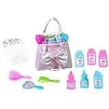 Pack completo de productos de higiene como peine, cepillo, botes de champú, colonia, gel, espejito, pañales