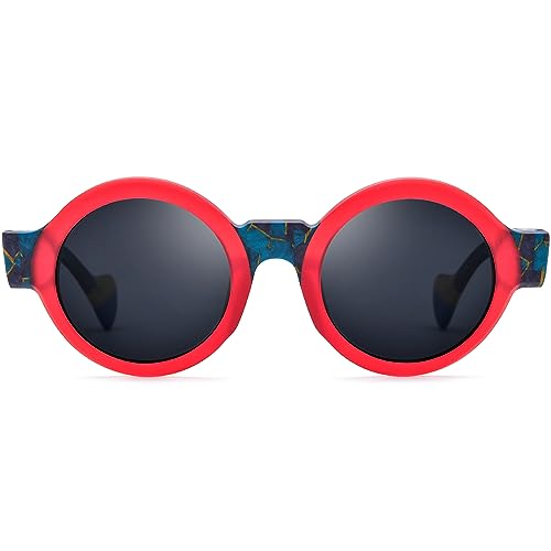 Image of HEPIDEM Matte Acetate Vintage Retro Round Polarized Sunglasses for Women 9270T