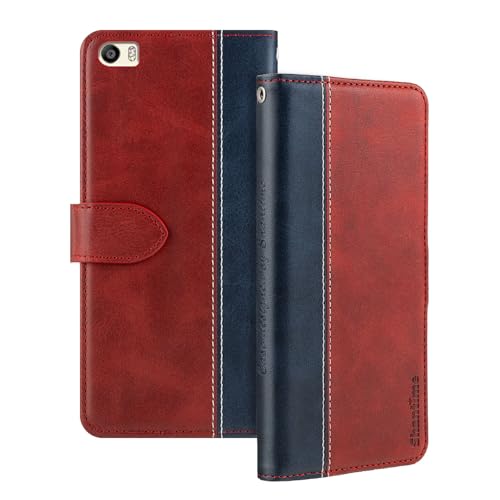 Shantime Leather Flip Case Compatible with Huawei P8 Max Case with Card Holder RFID Blocking Magnetic Kickstand Slim Fit Business Protective Cover(Red)