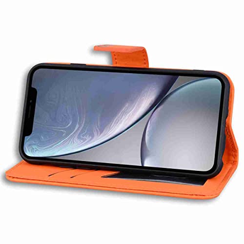 Skyhewen iPhone X/ XS Case, PU Leather Flip Wallet with Kickstand, Magnetic Clasp, Card Holder, Animal Pattern, Orange & Frog - Image 4