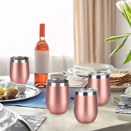 12 Pack Stainless Steel Wine Tumbler With Lid And Straw, 12 Oz Double Wall Vacuum Insulated Stemless Wine Glass Tumbler, Set Of 12 Cup For Wine, Coffee, Champagne, Cocktails, Ice Cream, Rose Gold #TOP5