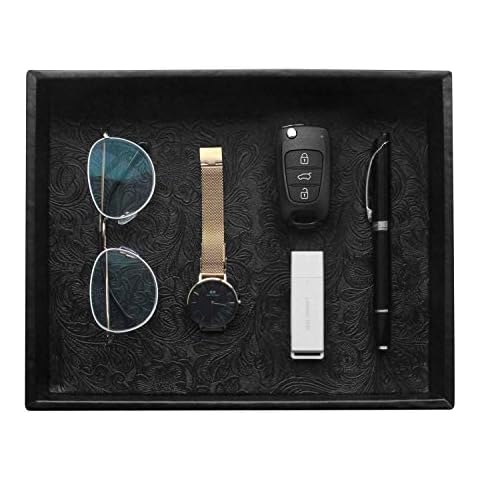 JIADEL PU Leather Desktop Storage Organizer, Catchall Tray, Valet Tray, Nightstand or Dresser Organizer, Black, 10.2 x 8.4 x 1.8 inches Cover