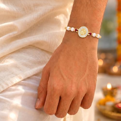 Image of Peora Evil Eye & Crystals Studded Rakhi for Brother Bhaiya | Red Thread | Raksha Bandhan Hamper with Roli Chawal Greeting Card