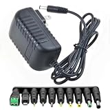 RXQMXG Universal AC Adapter 12V 2A Power Supply Charger 24W AC110V to DC12V 2000mA 1500mA 1000mA 500mA Power Driver 10 DC Plug Tips 12 Volt Converter Inverter Transformer ac dc Adapter(DC12V~2A)