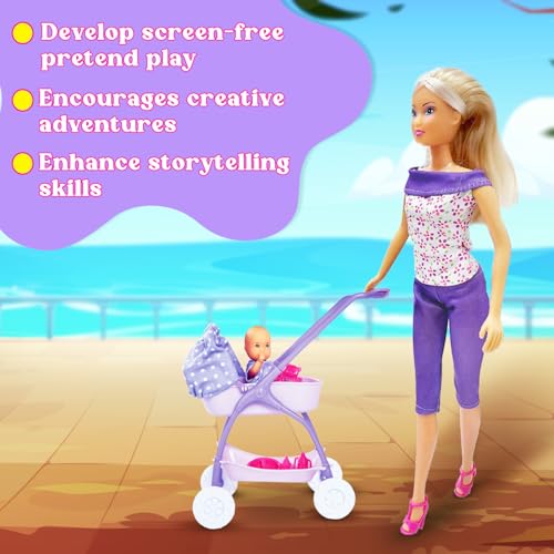 Image of Steffi Love Baby Walk| Imaginative & Engaging Doll Set| Doll Set with 15+ Baby Accessories| Safe Role Play Set| Ideal Gift for Girls Age 3+ (Purple)