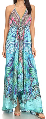 Sakkas 1817 - Lizi Womens Maxi High-Low Halter Handkerchief Long Dress Beach Party - ETU227-Turq - OS