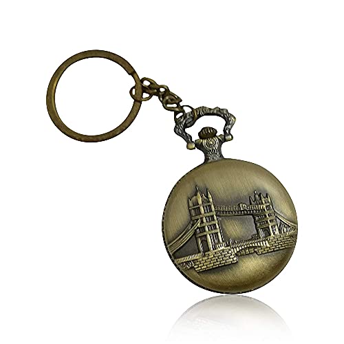 Image of AUGEN Pocket Watch Metal Keychain London Bridge Retro Vintage for Gifting With Key Ring Anti-Rust (Pack Of 1)
