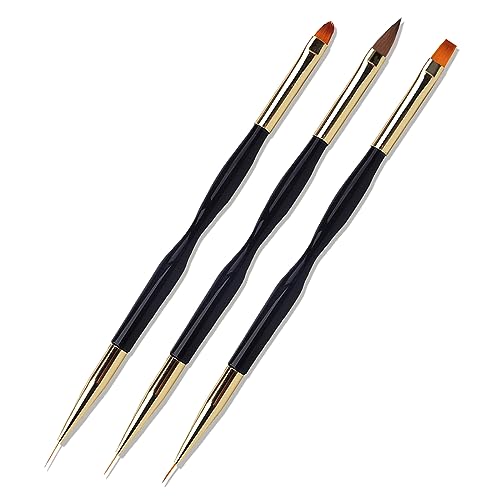 Sularpek 3 Pinceles para uñas, Cepillo de Uñas de Gel, Pinceles de Manicura, BolíGrafo de Dibujo de Uñas para Aplicar Gel UV o Decorar Uñas Postizas Acrílicas (Negro)