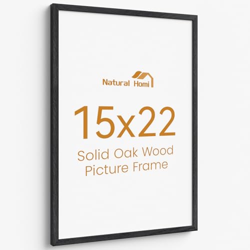 Image of 15x22 Picture Frame Oak Wood,15 inchx22 inchBlack Color Wooden Frames with Tempered Glass,22x15 inch Wall Gallery Poster Frame with No Mat,15 by 22 Frames Horizontal and Vertical for Wall Mounting