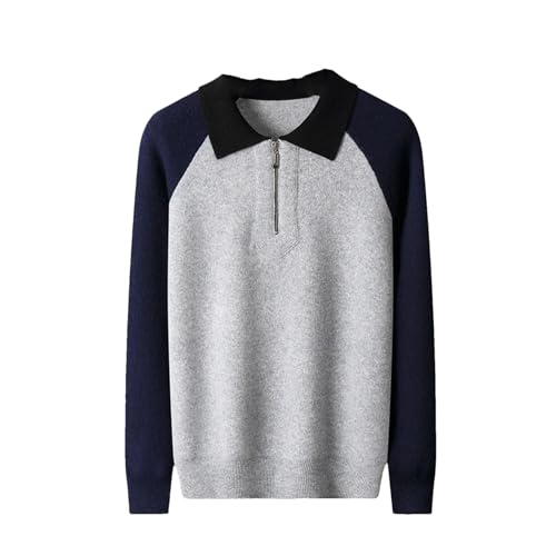 Men's Thick Sweater Wool Laper Collar Top Casual Contrasting Color Knitted Long Sleeved Pullover