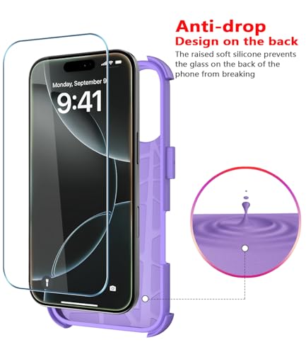 Image of Diverbox for iPhone 16 Pro Case [Shockproof] [Dropproof] [Tempered Glass Screen Protector + Camera Protectors] Heavy Duty Protection Phone Case Cover for Apple iPhone 16 Pro (Purple)