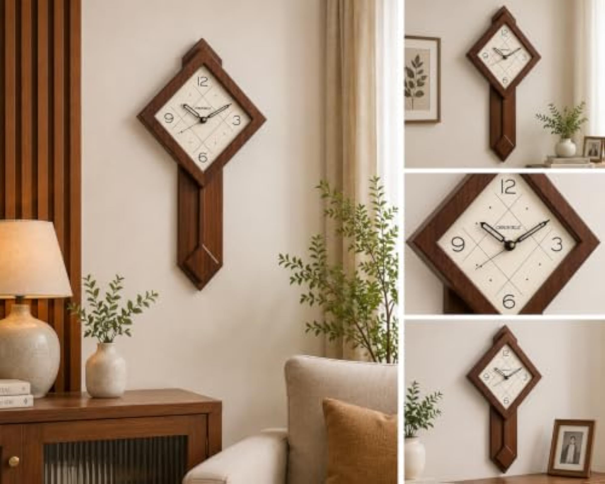Decorative Wooden Case Square Dial Analog Pendulum Wall Clock