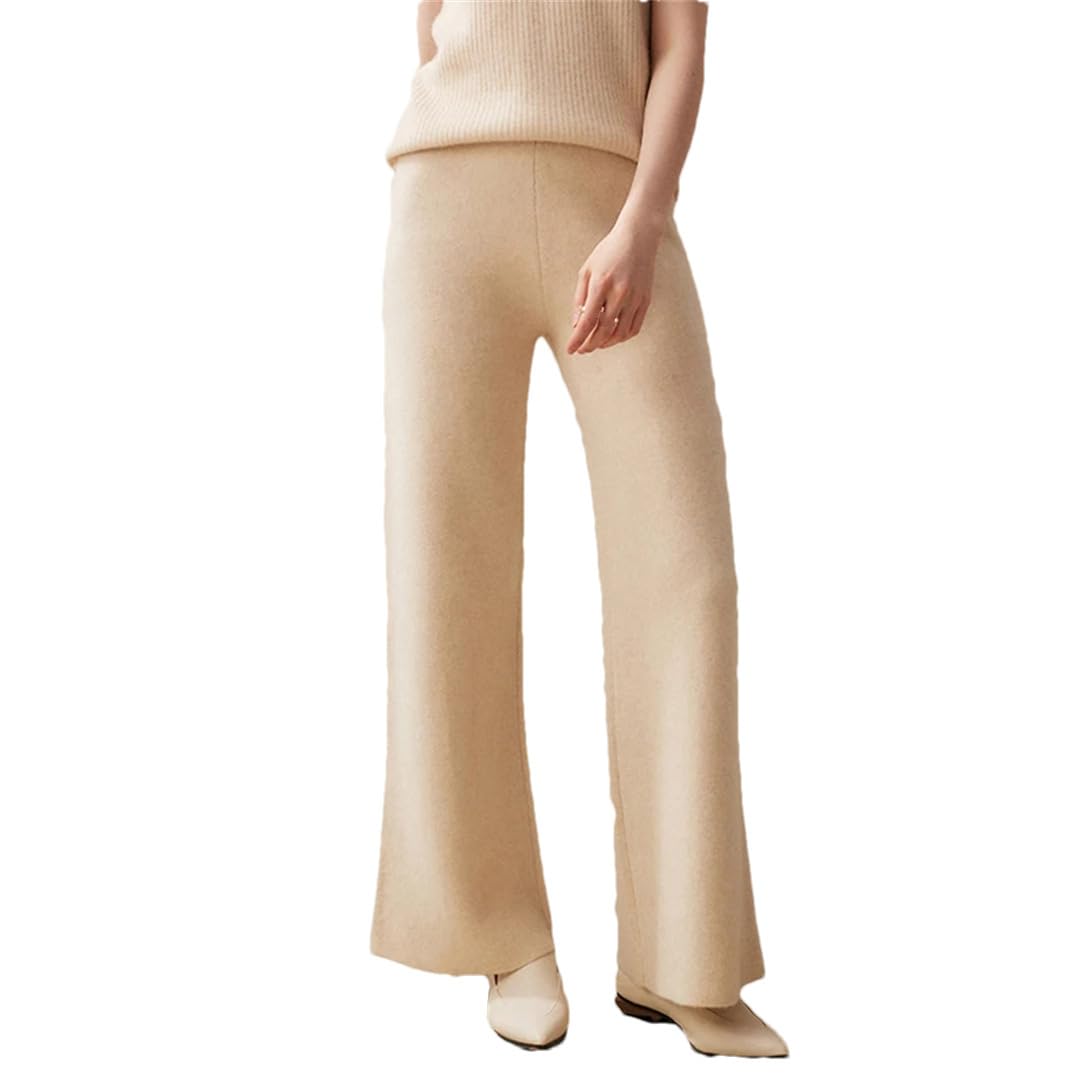 Fnfmrfmr Women Cashmere Wide Leg Pants Solid Elastic Waist Soft Knit Thicken Casual Long Trousers