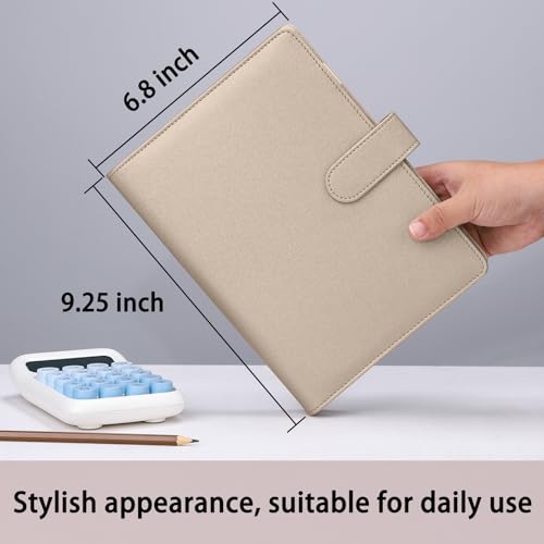 Image of Antner A5 Notebook Binder with 6-Ring Photocard Cover, PU Leather Refillable Budget Binder Loose Leaf Personal Organizer, Magnetic Buckle, Glitter Gold