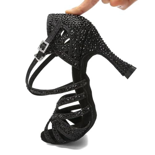 XYD Women Dance Ballroom Latin Jazz Sandals Mid Heels Open Toe Crystal Rhinestones Strappy Sparkling Bridal Evening Fancy Pumps Shoes2