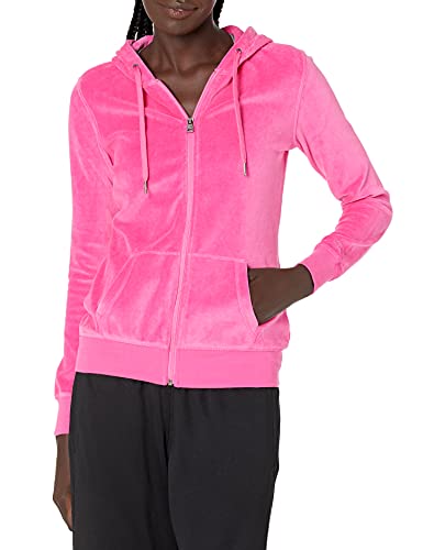 Starter Women's Velour Track Jacket with Hood, Amazon Exclusive, Power Pink, Medium