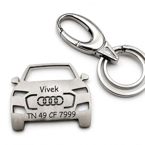 Image of Personalized Stainless Steel Key Chain /Key Ring | Durable, Compatible with All Models | Customized Car Number Plate | Ideal Gift for Him (Silver)