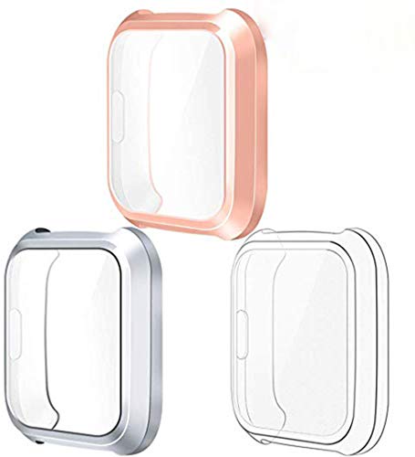HongMan Coque pour Fitbit Versa Lite Protecteur D'écran Coque Silicone (Pas pour Fitbit Versa/Fitbit Versa 2),[3 Paquet] Couverture Totale TPU Cas Protecteur D'écran pour Montre Fitbit Versa Lite Cover