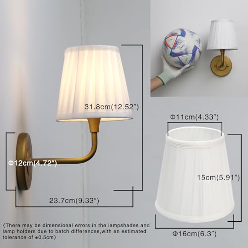 PERMO Set of 2 Vintage Gold Wall Sconces, E26 Hardwired Fabric Wall Lights by PERMO - Image 4