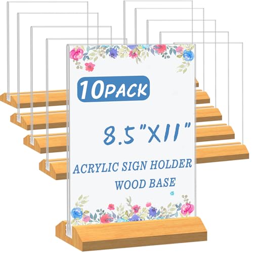 Image of 10 Pack Acrylic Sign Holder 8.5 x 11 Inch with Wood Base for Stores