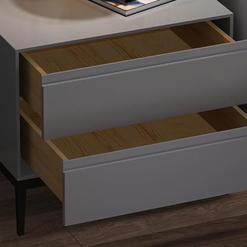 Modern Solid Wood Nightstand with 2 Drawers - Stylish Bedside Table & Storage Cabinet with Metal Legs - Versatile End Table for Bedroom, Living Room, Office - Durable & Functional