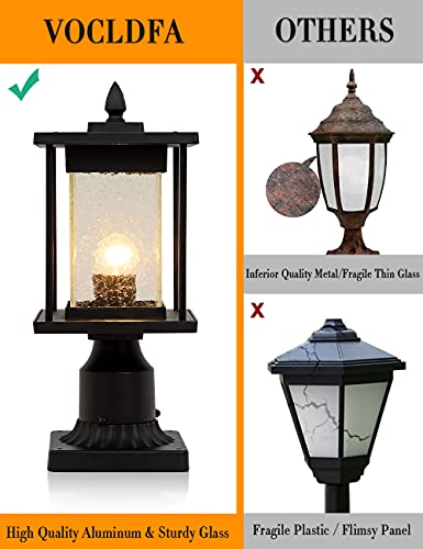 Vocldfa Outdoor Post Lights, Waterproof Post Lamp Outdoor Hard-Wired, Outdoor Pier Lantern With Crackle Glass, Aluminum Exterior Post Lantern, Pole Lanterns Outdoor With 3-Inch Pier Mount Adapter #TOP5