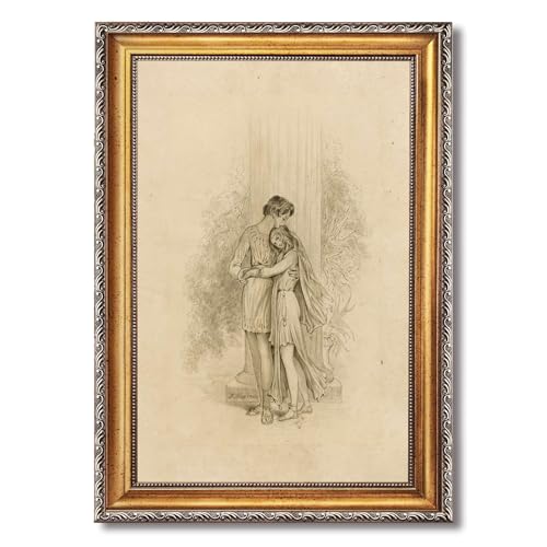 Vintage Young Lovers Embracing Wall Art Canvas Print Oil Paintings