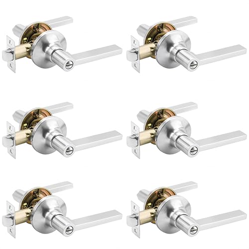 ANNFUZ 6 Packs Brushed Nickel Privacy Bathroom Door Lever Lock