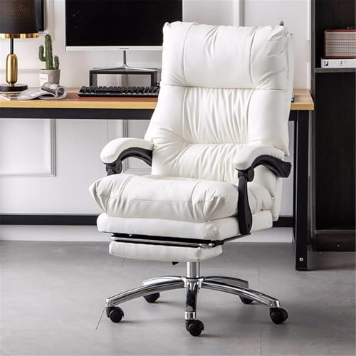 Executive Office Chair, Ergonomic Leather Reclining Desk Chair with Footrest & Padded Armrests, Adjustable for Home Office, Brown