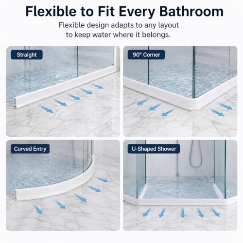 Image of 2M Shower Water Barrier 5cm, Silicone Water Dam & Shower Threshold Strip, Self Adhesive Water Stopper with Glue for Bathroom Floor, Shower, Bathtub & Kitchen Sink