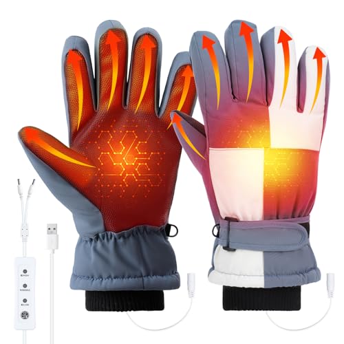 Snorthy Guantes Calefactables USB para Hombres y Mujeres Guantes para Pantallas Táctiles Invierno 3 Temperatura Guantes Trabajo Frio Lavable Guantes Invierno para Esquí Senderismo Motocicleta (Azul)