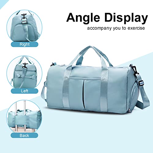 Zgwj Sports Gym Bag With Wet Pocket & Shoes Compartment, Waterproof Shoulder Weekender Bag For Women And Men Swim Sports Travel Gym Bag Lightweight And Easy Carry On Light Blue #TOP2