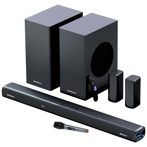 ZEBRONICS Juke BAR 9850 5.2.4 CH Soundbar, 725 Watts, Dolby Atmos, HDMI eARC, Optical, Dual Wireless , Wireless UHF Microphone, RGB LED, Powerful Bass