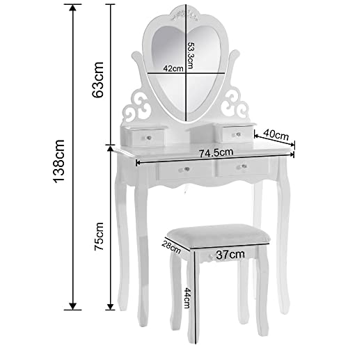 Irdfwh Wood Dressing Table With Chair And 4 Drawers White Vanity Table Makeup Desk Bedroom Furniture For Girls Women #TOP1