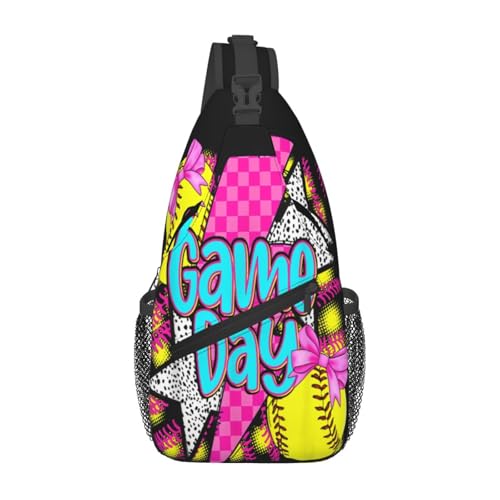 Game Day Softball Lighning Bow Sling Backpack Unisex Crossbody Chest Bag Shoulder Chest Bag For Women Men Hiking Travel